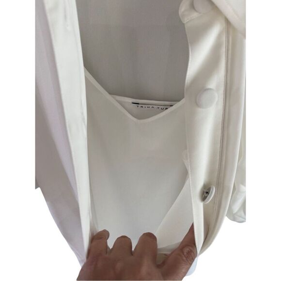 Trina Turk Womens White Built In Tank Top Roll Tab Button-Up Tunic Top Large - Picture 3 of 16